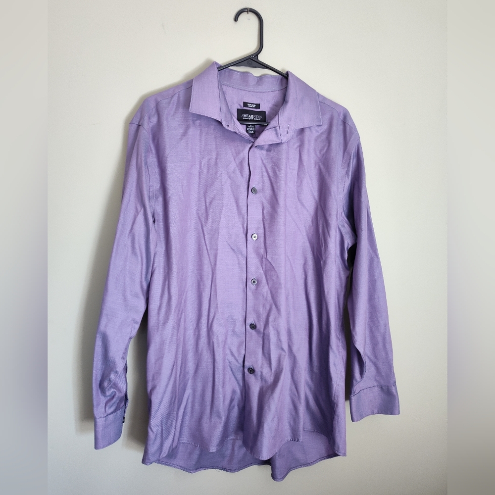 Kenneth Cole Awareness Shirt Mens 17 32/33 Long Sleeve Button Up Purple